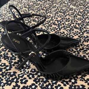 Zara Glossy Black Strappy Heels